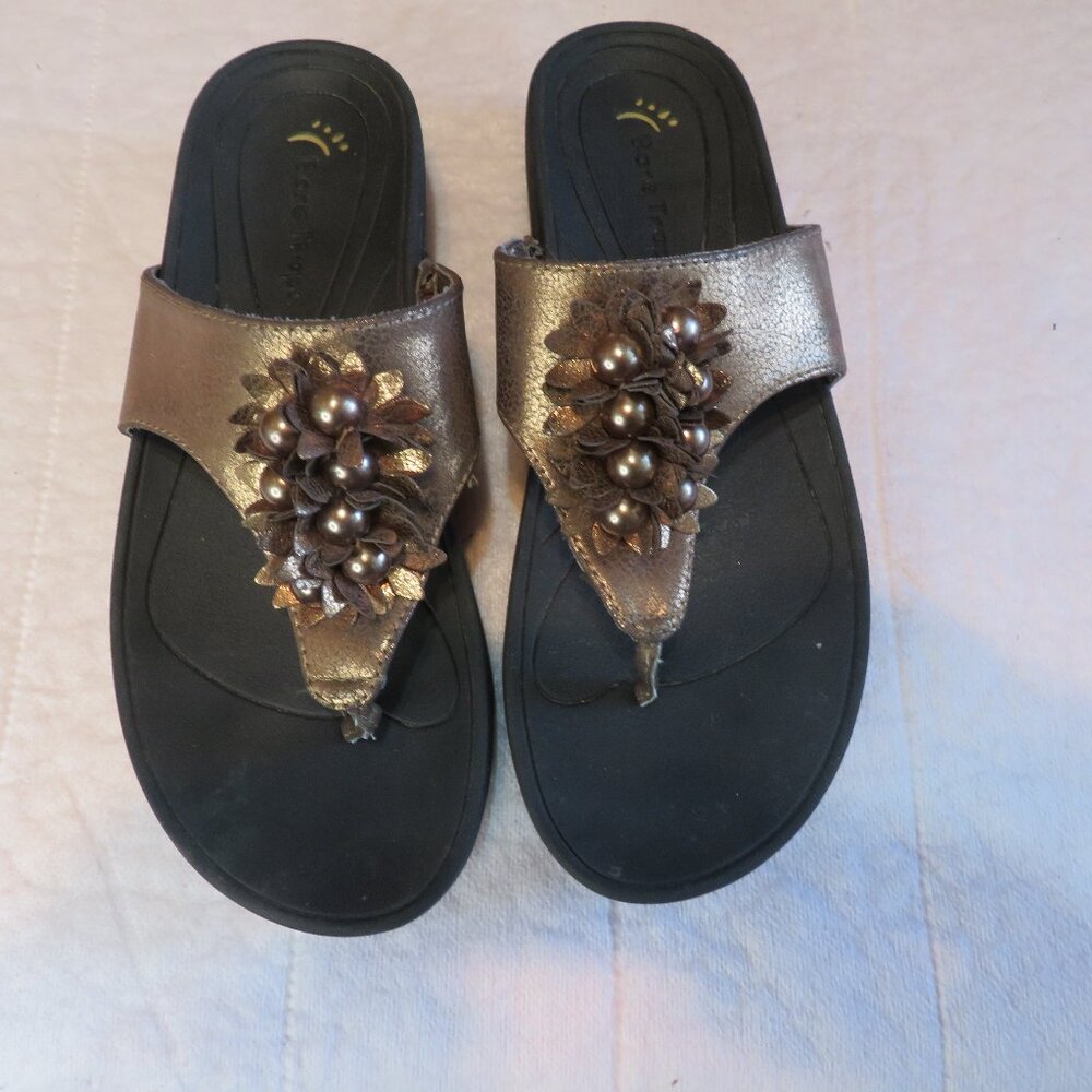 Bare Traps Women's Flip Flop Thong Bronze Wedge Sandals